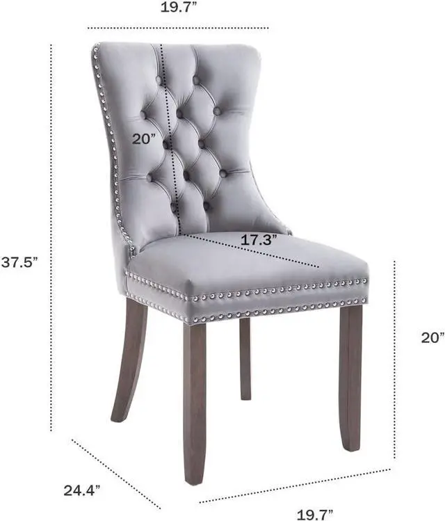Alt view image 6 of 7 - Kiztir Velvet Dining Chairs Set of 4, Upholstered Dining Chairs with Nailhead Trim and Button Back, Luxury Tufted Dining Chair for Living Room, Bedroom, Kitchen (Light Gray)