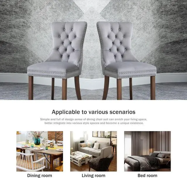 Alt view image 7 of 7 - Kiztir Velvet Dining Chairs Set of 4, Upholstered Dining Chairs with Nailhead Trim and Button Back, Luxury Tufted Dining Chair for Living Room, Bedroom, Kitchen (Light Gray)