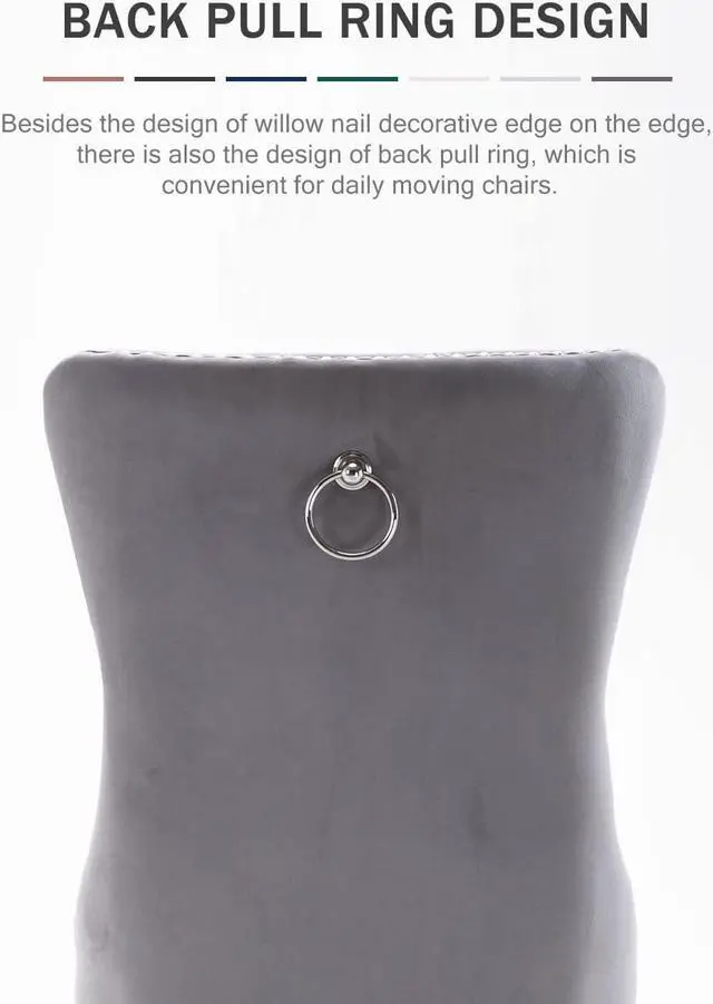 Alt view image 5 of 7 - Kiztir Velvet Dining Chairs Set of 4, Upholstered Dining Chairs with Nailhead Trim and Button Back, Luxury Tufted Dining Chair for Living Room, Bedroom, Kitchen (Light Gray)