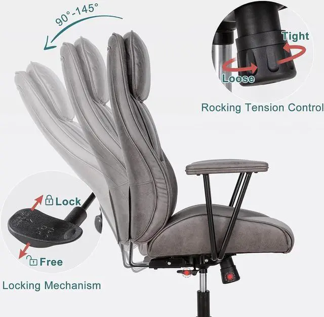 Alt view image 3 of 7 - BOWTHY Executive Chair Mid Century Office Modern Chair, 55° RecliningHigh Back Desk Chair with Wheels, Adjustable Office Chair, Grey Office Chair, Swivel Chair 330lbs, Computer Chair for Adult