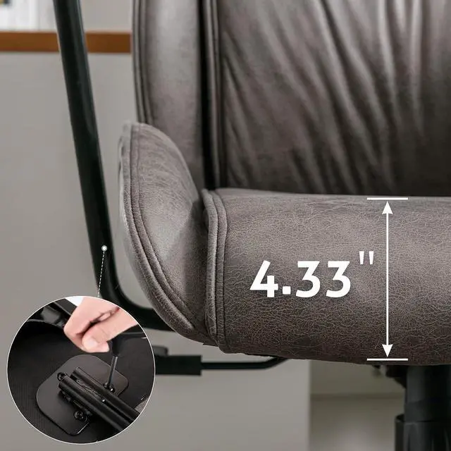 Alt view image 4 of 7 - BOWTHY Executive Chair Mid Century Office Modern Chair, 55° RecliningHigh Back Desk Chair with Wheels, Adjustable Office Chair, Grey Office Chair, Swivel Chair 330lbs, Computer Chair for Adult