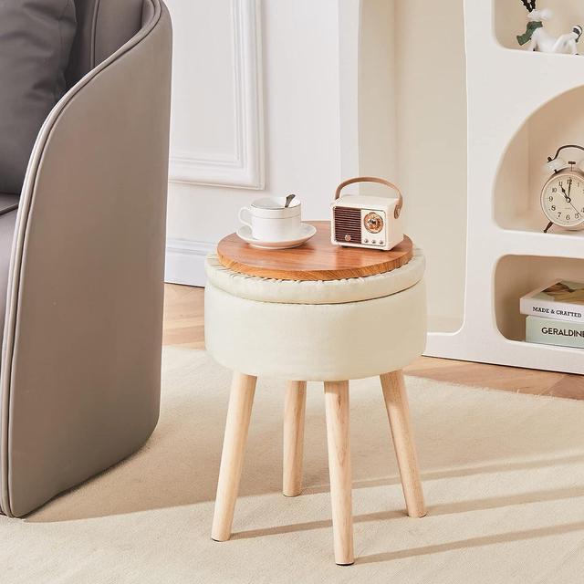Mxfurhawa Velvet Storage Ottoman Round Wheel Stool Rolling Ottoman with  360° Wheels Footstool Roller Seat Chair Low Coffee Table Footrest Shoe