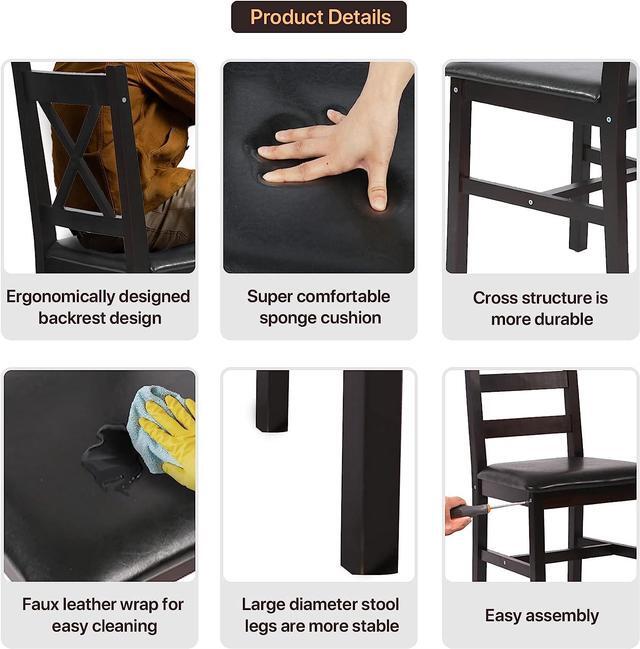 Alt view image 5 of 7 - Small Kitchen Table Set for 2, 3 Piece Wooden Dining Table Set with 2 Chairs for Small Space, Modern Square Counter Height Dinette Set for Kitchen, Restaurant, Dark Brown, Welcome to consult