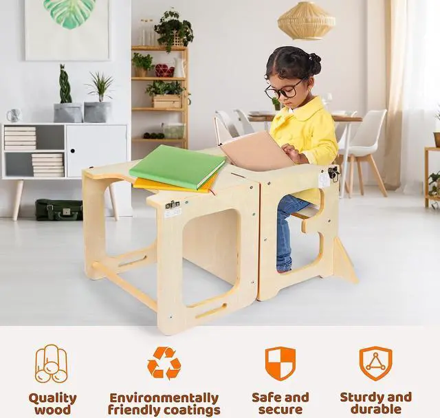 Alt view image 4 of 6 - Asweets 4 in 1 Toddler Standing Tower for Leanring Kitchen Stool Helper with Chalkboard,Safer Than a Step Stool,Art Desk Anti-Slip Protection Ideal Helper for Little Kids in The Kitchen