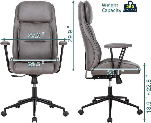 Alt view image 2 of 7 - BOWTHY Executive Chair Mid Century Office Modern Chair, 55° RecliningHigh Back Desk Chair with Wheels, Adjustable Office Chair, Grey Office Chair, Swivel Chair 330lbs, Computer Chair for Adult