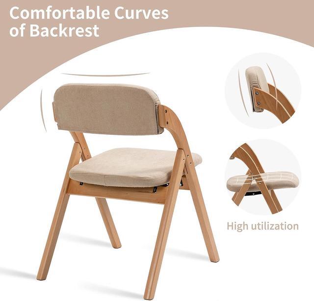 Alt view image 3 of 7 - HOMEFUN Folding Chairs with Padded Seats, Wooden Stackable Dining Chair Set of 2 with Removable Cover Extra for Guests Kitchen Office Wedding Party Picnic, Khaki