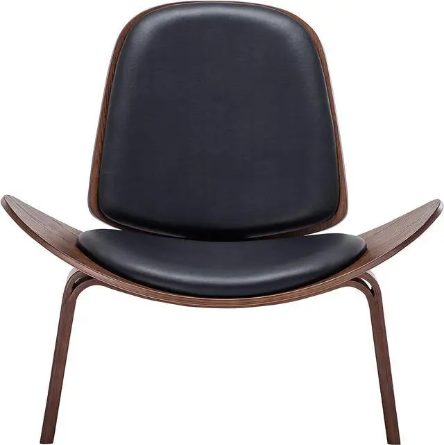 Alt view image 6 of 7 - BELLEZE Mid Century Modern Tripod Plywood Lounge Chair Walnut Bentwood Upholstered Faux Leather, Black