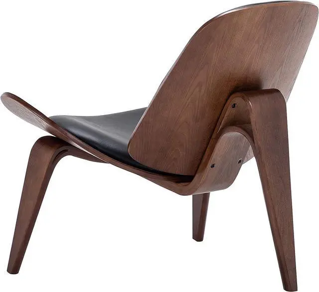 Alt view image 7 of 7 - BELLEZE Mid Century Modern Tripod Plywood Lounge Chair Walnut Bentwood Upholstered Faux Leather, Black