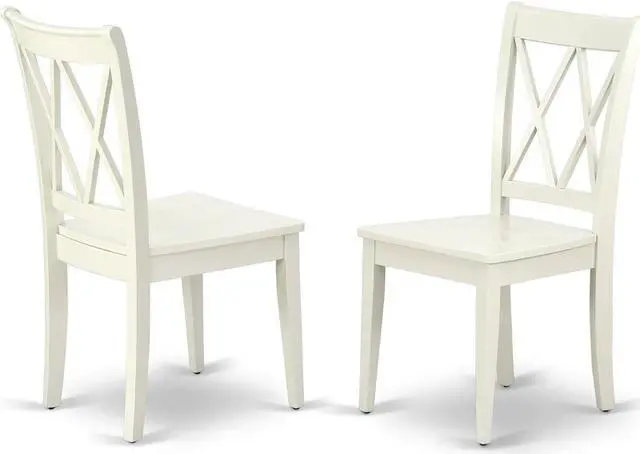 Main image of East West Furniture CLC-LWH-W Clarksville Dining Room Chairs - Double Cross Back Wood Seat Chairs, Set of 2, Linen White