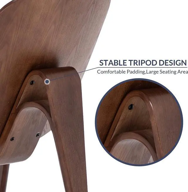 Alt view image 5 of 7 - BELLEZE Mid Century Modern Tripod Plywood Lounge Chair Walnut Bentwood Upholstered Faux Leather, Black