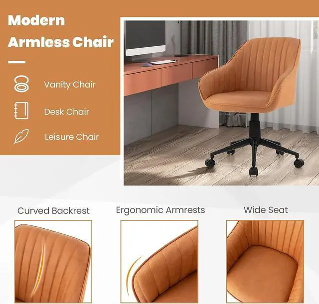 Alt view image 7 of 7 - Giantex Leather Office Chair Brown, Mid Century Desk Chair with Wheels and Ergonomic Armrests, Adjustable Swivel Rolling Task Chair, Upholstered Leisure Arm Chair for Home Office Study Bedroom (1)