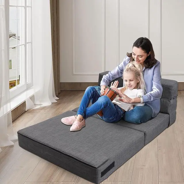 Alt view image 6 of 6 - Fold Sofa Bed Couch Twin Size with Pillow Memory Foam Convertible Sleeper Chair Bed Futon Lazy for Living Room/Home Office/Guest Beds/Apartment/Upstairs Loft,Dark Gray
