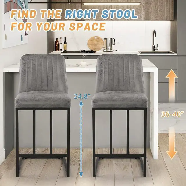 Alt view image 4 of 7 - LSSPAID 24.8 inch Bar Stools Set of 4, Upholstered Fabric Counter Height Barstools, Modern Kitchen Island Chairs with Footrest and Black Metal Legs, Grey