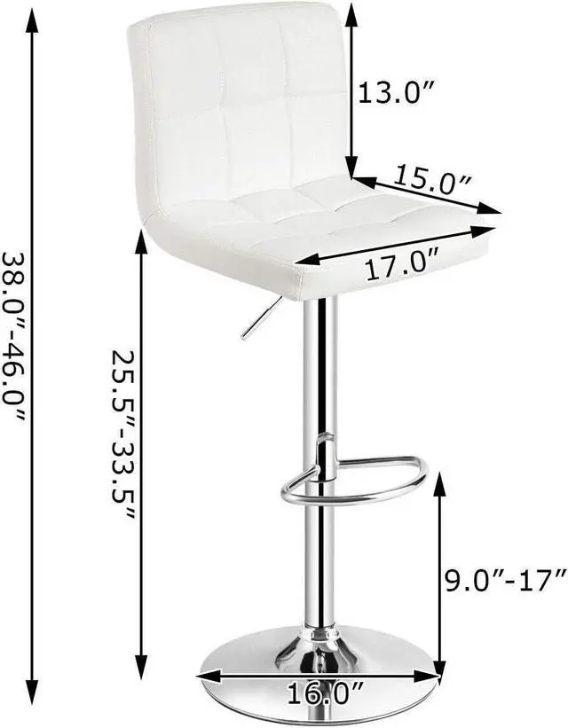 Alt view image 3 of 7 - COSTWAY Bar Stool, Modern Swivel Adjustable Height PU Leather Barstools with Back, Square Armless Counter Height Bar Chair for Kitchen Island Dining Living Bistro Pub Counter, White