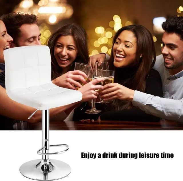 Alt view image 4 of 7 - COSTWAY Bar Stool, Modern Swivel Adjustable Height PU Leather Barstools with Back, Square Armless Counter Height Bar Chair for Kitchen Island Dining Living Bistro Pub Counter, White
