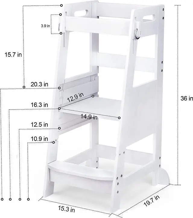 Alt view image 4 of 7 - TOETOL Bamboo Toddler Kitchen Step Stool White Helper Standing Tower Height Adjustable with Anti-Slip Protection for Kids Kitchen Counter Learning, Welcome to consult