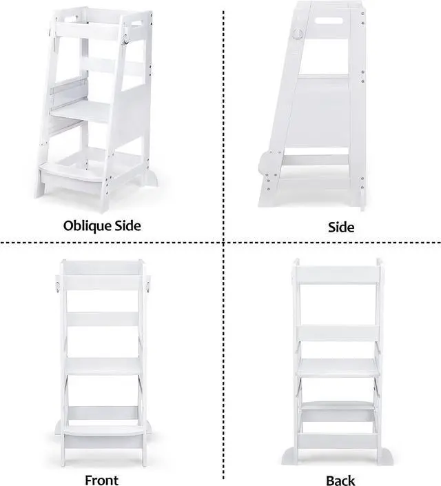 Alt view image 7 of 7 - TOETOL Bamboo Toddler Kitchen Step Stool White Helper Standing Tower Height Adjustable with Anti-Slip Protection for Kids Kitchen Counter Learning, Welcome to consult