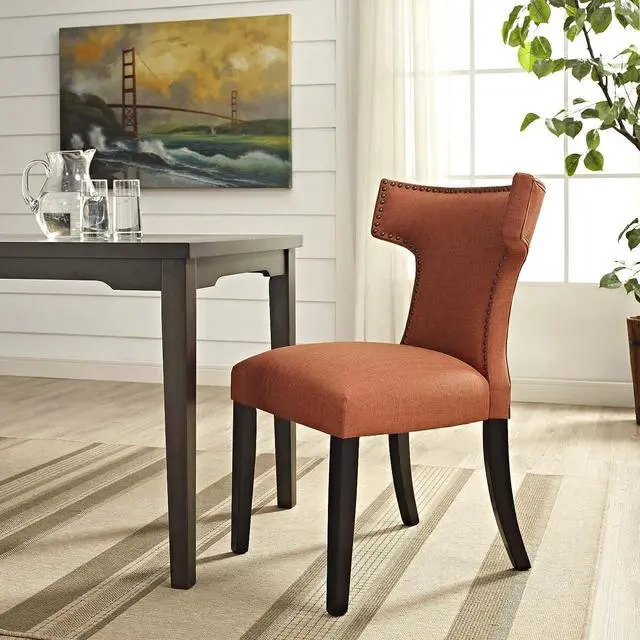 Alt view image 2 of 4 - Modway Curve Mid-Century Modern Upholstered Fabric with Nailhead Trim in Orange, One Chair