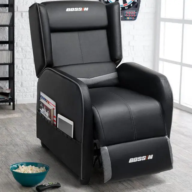 Main image of LEMBERI Gaming Recliner Chair for Adults, PU Leather Home Theater Seating Video Game Chairs for Living Room Ergonomic Racing Style Single Movie Gamer Lounge Sofa Grey