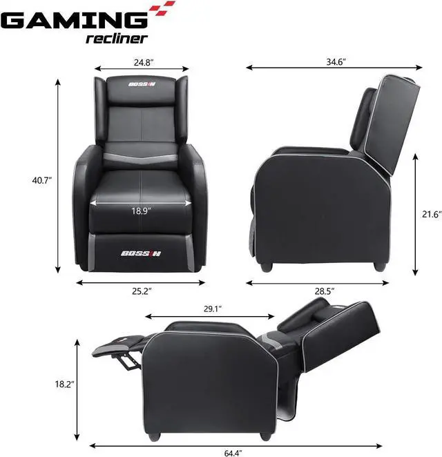 Alt view image 2 of 7 - LEMBERI Gaming Recliner Chair for Adults, PU Leather Home Theater Seating Video Game Chairs for Living Room Ergonomic Racing Style Single Movie Gamer Lounge Sofa Grey