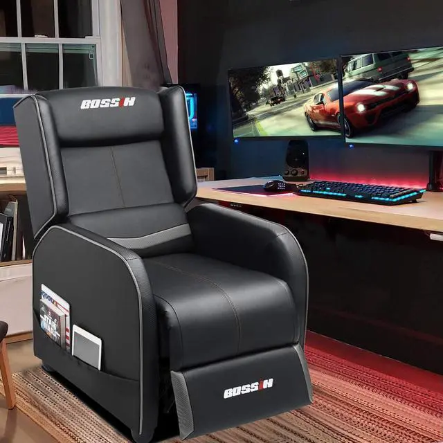 Alt view image 3 of 7 - LEMBERI Gaming Recliner Chair for Adults, PU Leather Home Theater Seating Video Game Chairs for Living Room Ergonomic Racing Style Single Movie Gamer Lounge Sofa Grey