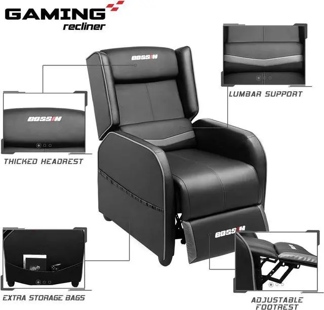 Alt view image 6 of 7 - LEMBERI Gaming Recliner Chair for Adults, PU Leather Home Theater Seating Video Game Chairs for Living Room Ergonomic Racing Style Single Movie Gamer Lounge Sofa Grey