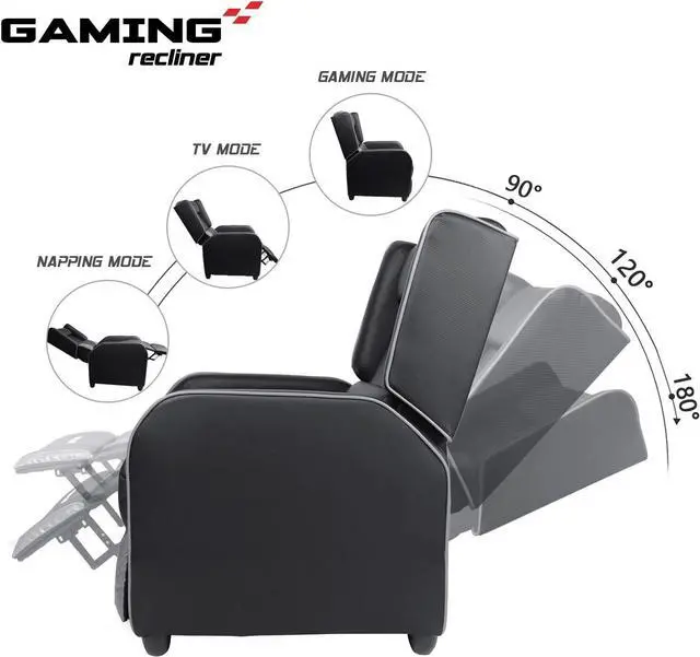 Alt view image 7 of 7 - LEMBERI Gaming Recliner Chair for Adults, PU Leather Home Theater Seating Video Game Chairs for Living Room Ergonomic Racing Style Single Movie Gamer Lounge Sofa Grey