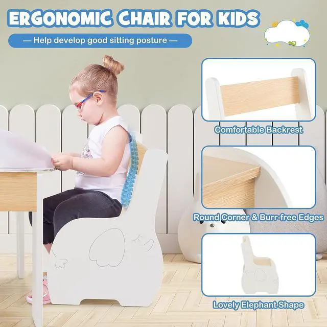 Alt view image 4 of 7 - Costzon Kids Table and Chair Set, 4 in 1 Wooden Activity Table & 2 Chairs with Detachable Blackboard for Arts, Crafts, Drawing, Reading, Storage, 3 PCS Toddler Table and Chairs for Boys Girls (White)