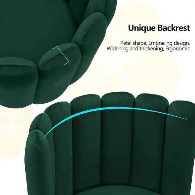 Alt view image 3 of 7 - CLIPOP Vanity Chair with Back, Modern Small Accent Chair No Wheels, Velvet Makeup Vanity Chair with Metal Legs, Upholstered Home Office Desk Chair for Living Room, Bedroom, Kitchen Dining Chairs Green