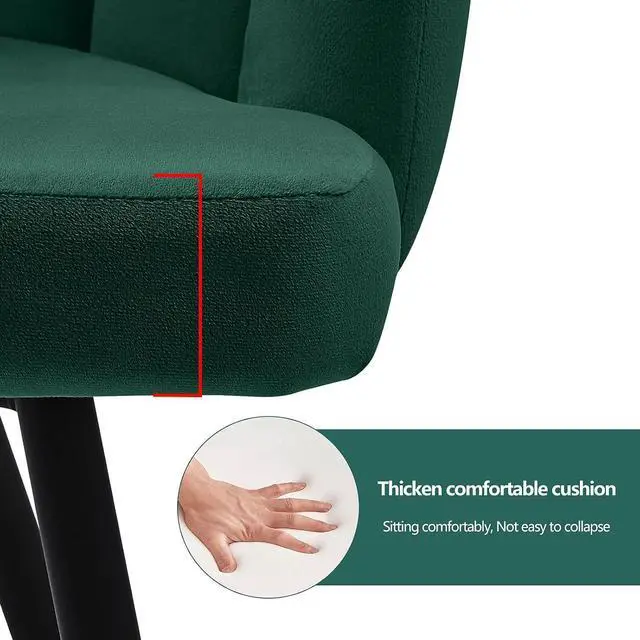 Alt view image 4 of 7 - CLIPOP Vanity Chair with Back, Modern Small Accent Chair No Wheels, Velvet Makeup Vanity Chair with Metal Legs, Upholstered Home Office Desk Chair for Living Room, Bedroom, Kitchen Dining Chairs Green