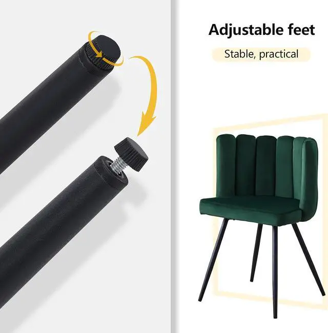 Alt view image 5 of 7 - CLIPOP Vanity Chair with Back, Modern Small Accent Chair No Wheels, Velvet Makeup Vanity Chair with Metal Legs, Upholstered Home Office Desk Chair for Living Room, Bedroom, Kitchen Dining Chairs Green