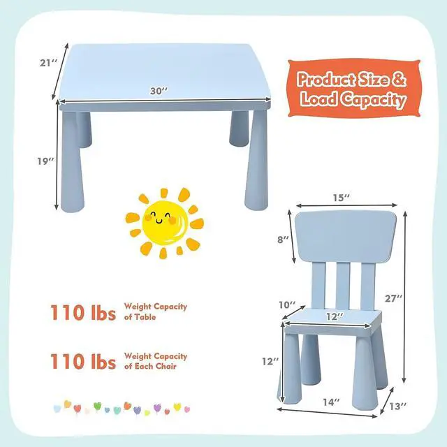 Alt view image 7 of 7 - COSTWAY 3-Piece Kids Table and Chairs Set, Lightweight Plastic Children Activity Center for Reading, Writing, Painting, Snack Time, Kids Furniture Art Study Desk & Chairs Set for Ages 1-7 (Blue)