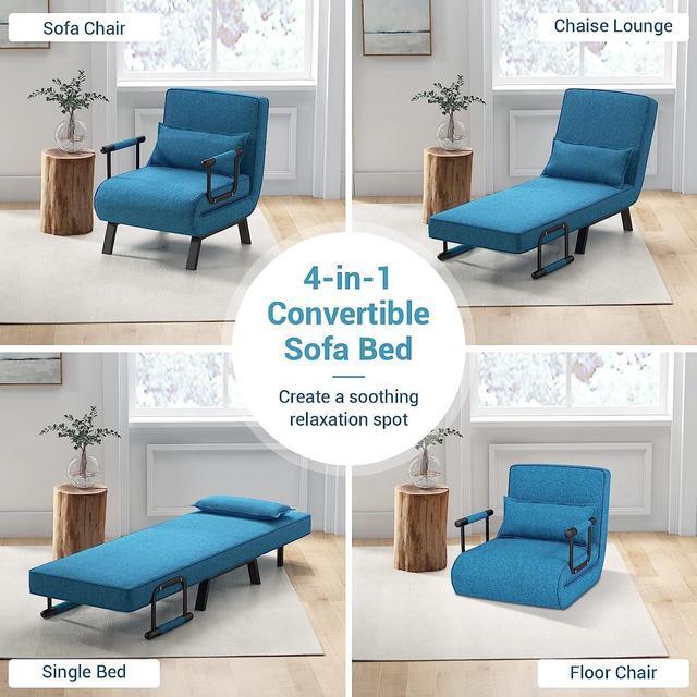Alt view image 6 of 7 - KOMFOTT Convertible Sleeper Chair Bed, 4-in-1 Folding Sofa Bed with 6-Position Adjustable Backrest, Upholstered Chaise Lounge with Removable Pillow, Leisure Recliner Lounge Couch for Home Office