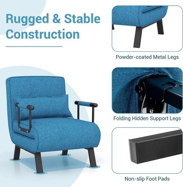 Alt view image 7 of 7 - KOMFOTT Convertible Sleeper Chair Bed, 4-in-1 Folding Sofa Bed with 6-Position Adjustable Backrest, Upholstered Chaise Lounge with Removable Pillow, Leisure Recliner Lounge Couch for Home Office