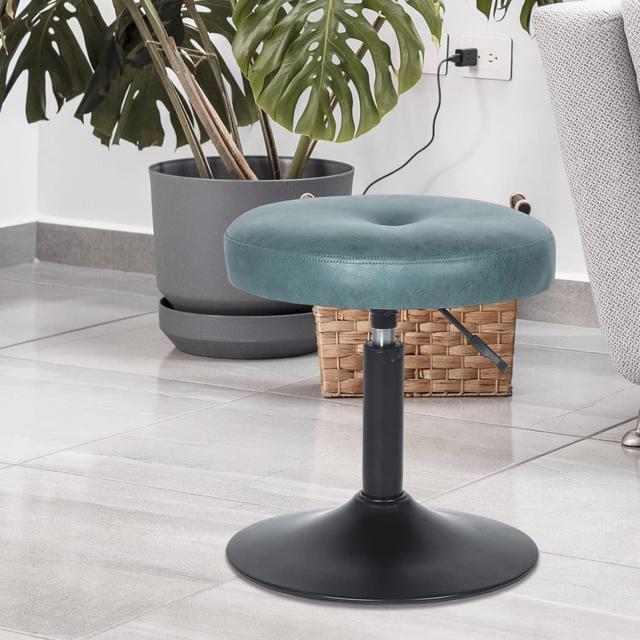 Alt view image 2 of 7 - Homebeez Adjustable Faux Leather Round Ottoman, 360° Swivel Freely Vanity Stool Makeup Stool Vanity Chair (Faux Leather-Blue), Welcome to consult