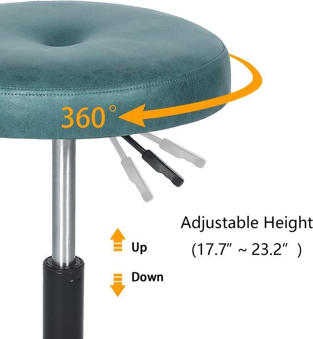 Alt view image 4 of 7 - Homebeez Adjustable Faux Leather Round Ottoman, 360° Swivel Freely Vanity Stool Makeup Stool Vanity Chair (Faux Leather-Blue), Welcome to consult