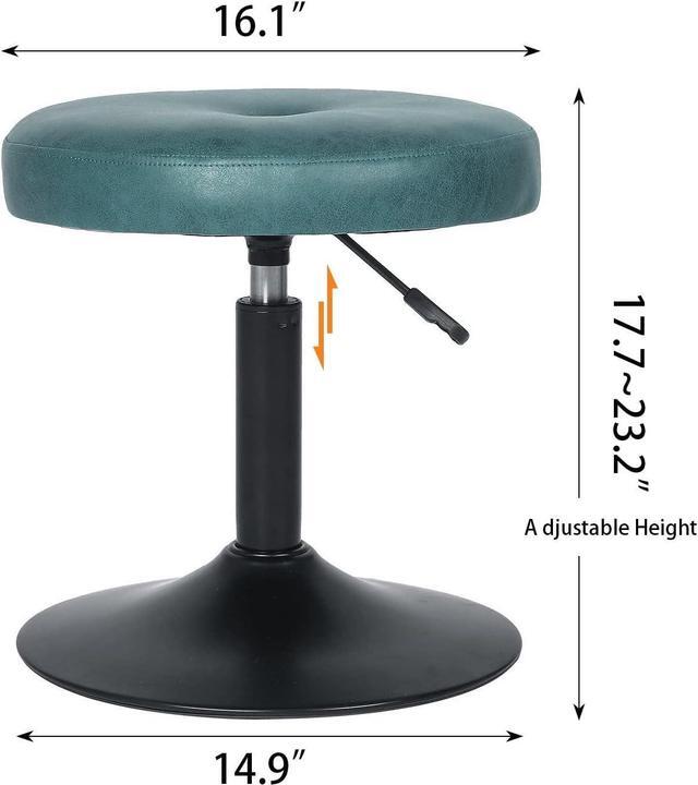 Alt view image 3 of 7 - Homebeez Adjustable Faux Leather Round Ottoman, 360° Swivel Freely Vanity Stool Makeup Stool Vanity Chair (Faux Leather-Blue), Welcome to consult