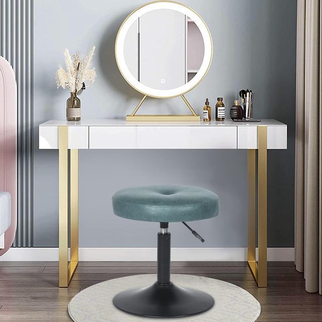 Alt view image 6 of 7 - Homebeez Adjustable Faux Leather Round Ottoman, 360° Swivel Freely Vanity Stool Makeup Stool Vanity Chair (Faux Leather-Blue), Welcome to consult