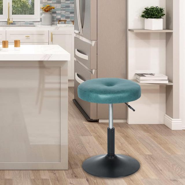 Alt view image 7 of 7 - Homebeez Adjustable Faux Leather Round Ottoman, 360° Swivel Freely Vanity Stool Makeup Stool Vanity Chair (Faux Leather-Blue), Welcome to consult