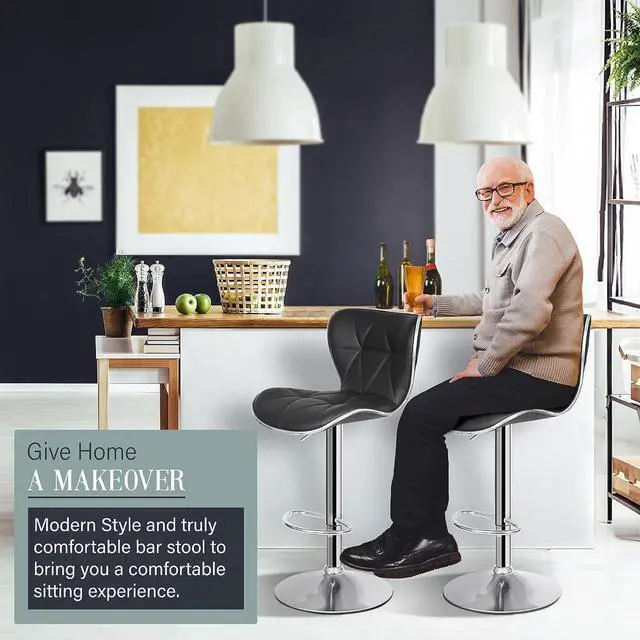 Alt view image 6 of 7 - ZENY Adjustable Swivel Bar Stools Set of 4, Counter Height Bar Stools with Back, PU Leather Shell Back Tall Stools Set, Modern Armless Bar Chairs, Black