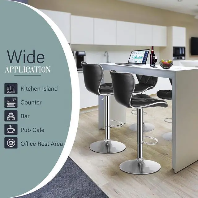 Alt view image 4 of 7 - ZENY Adjustable Swivel Bar Stools Set of 4, Counter Height Bar Stools with Back, PU Leather Shell Back Tall Stools Set, Modern Armless Bar Chairs, Black