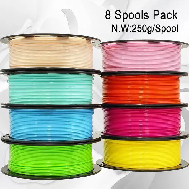 Alt view image 3 of 5 - DO3D 1.75mm 3D Printer PLA Filament 8 Colors Bundle: Pink, Yellow, Orange, Lime Green, Sky Blue, Cyan, Beige, Rose Red, 8 Spools Packed, Each 250g, Total 2Kg 3D Printing Material, 250g x 8 Spools