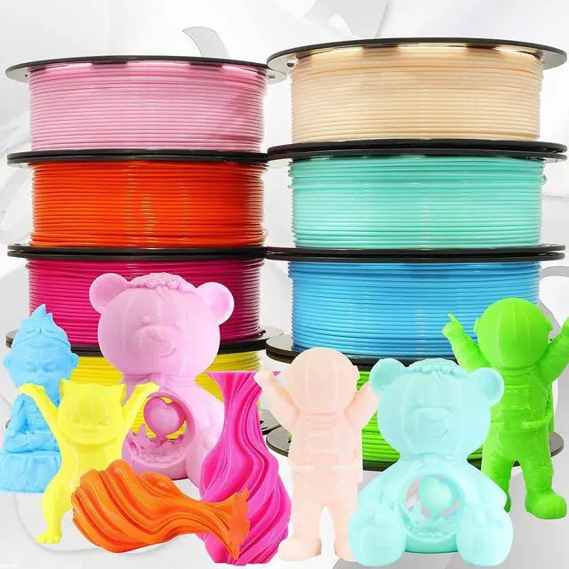 Alt view image 5 of 5 - DO3D 1.75mm 3D Printer PLA Filament 8 Colors Bundle: Pink, Yellow, Orange, Lime Green, Sky Blue, Cyan, Beige, Rose Red, 8 Spools Packed, Each 250g, Total 2Kg 3D Printing Material, 250g x 8 Spools