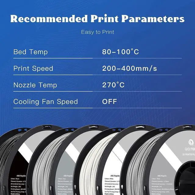 Alt view image 5 of 7 - R QIDI TECHNOLOGY ABS Filament 1.75mm, 3D Printer Filament ABS Rapido 1kg Spool (2.2lbs), Suitable for Hyper Speed Printing, 3D Printing Filament Fit Most FDM 3D Printers, Highly Resistant, Black