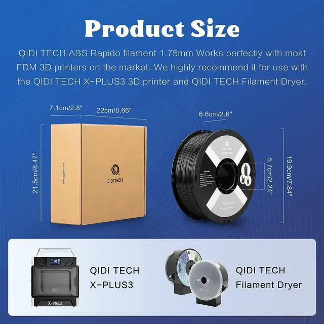 Alt view image 6 of 7 - R QIDI TECHNOLOGY ABS Filament 1.75mm, 3D Printer Filament ABS Rapido 1kg Spool (2.2lbs), Suitable for Hyper Speed Printing, 3D Printing Filament Fit Most FDM 3D Printers, Highly Resistant, Black
