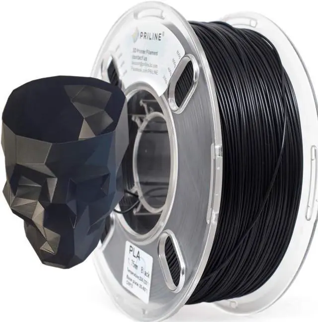 Main image of PLA Filament 1.75mm, PRILINE PLA 3D Printer Filament, 1kg Spool (2.2lbs) 3D Printing Filament Fits for Most 3D Printers, Dimensional Accuracy +/- 0.02mm,Black