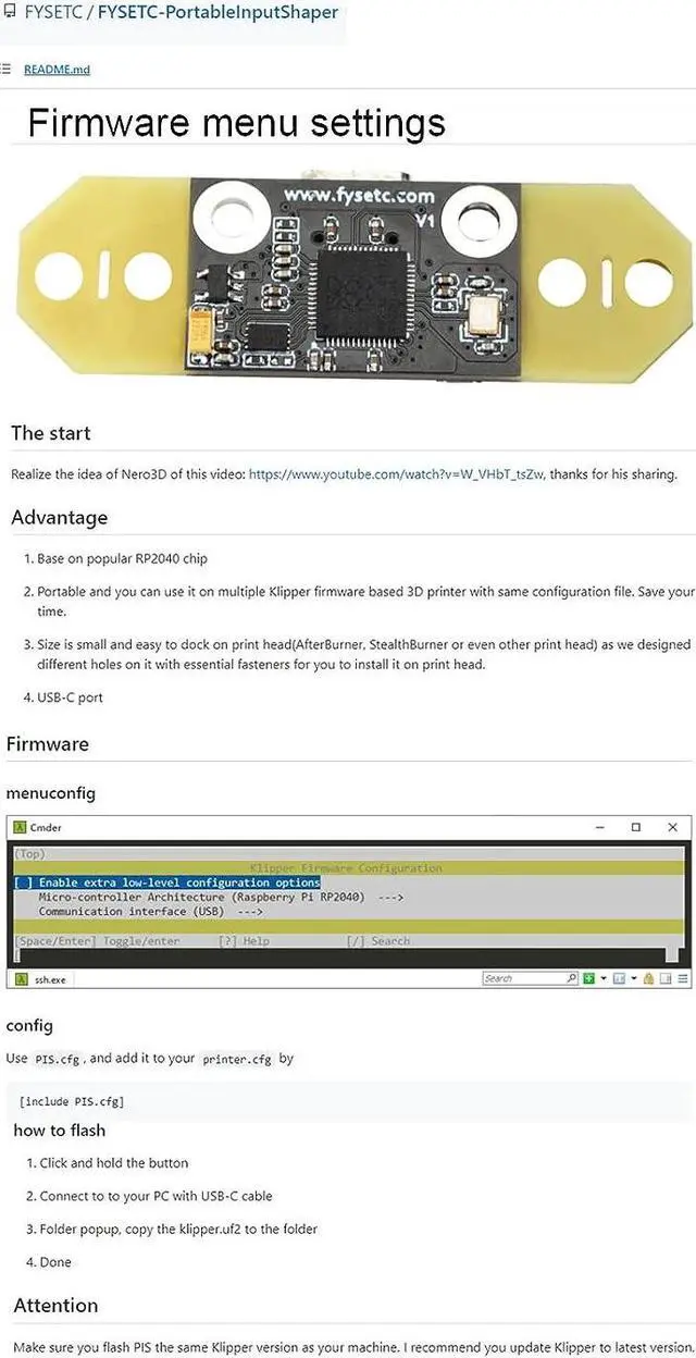 Alt view image 3 of 7 - FYSETC 3D Printer Voron2.4 Portable Input Shaper - Ender 3 S1 Pro Spritte Extruder Accelerometer: Upgraded Hotend Part with RP2040 Chip Support Klipper Fit Voron0.1 Triden CR-10 Smart Pro Hot End
