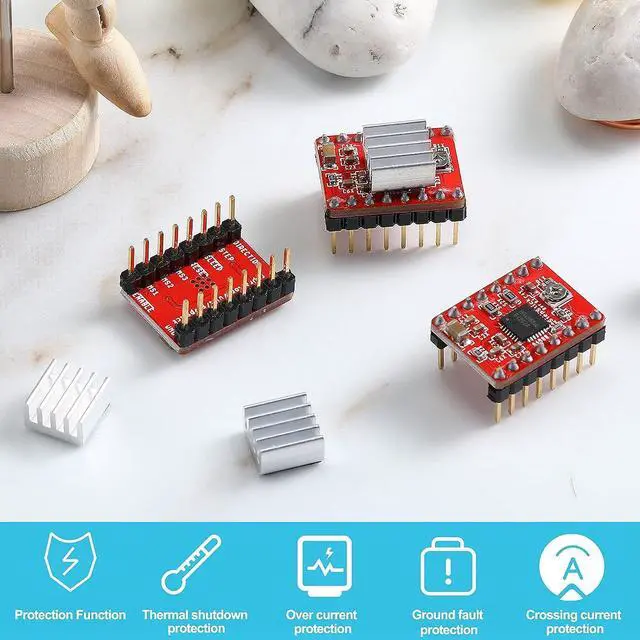 Alt view image 5 of 7 - 10 Pieces Stepper Motor Driver Module with Heat Sink Compatible with Stepstick Stepper A4988 3D Printer Reprap, CNC Machine or Robotics