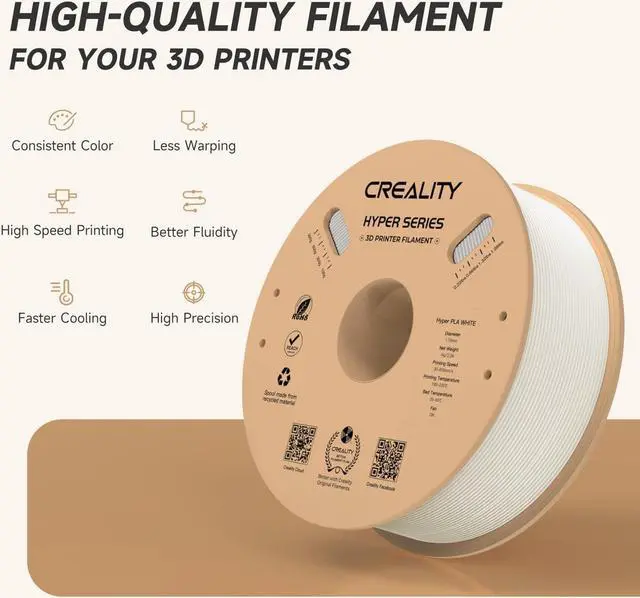 Alt view image 2 of 7 - Official Creality PLA Filament 1.75mm, Hyper PLA High Speed 30-600mm/s 3D Printer Filament PLA, 1KG(2.2lbs) Spool White PLA, Dimensional Accuracy +/-0.02mm, Fit Most FDM 3D Printer, Welcome to consult