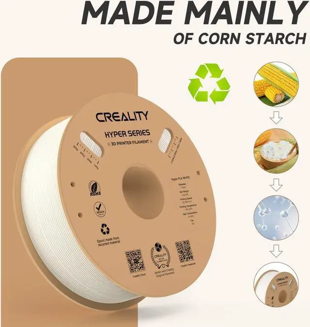 Alt view image 4 of 7 - Official Creality PLA Filament 1.75mm, Hyper PLA High Speed 30-600mm/s 3D Printer Filament PLA, 1KG(2.2lbs) Spool White PLA, Dimensional Accuracy +/-0.02mm, Fit Most FDM 3D Printer, Welcome to consult